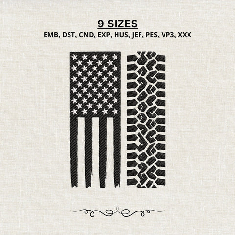 American Flag Tire Track Embroidery Design – USA Off Road Patriotic Machine Embroidery File Embroidery/Applique DESIGNS PatternFeed8 