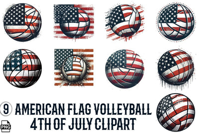 American Flag Volleyball 4th Of July Clipart Bundle Printable File Sublimation Creativedesigntee 