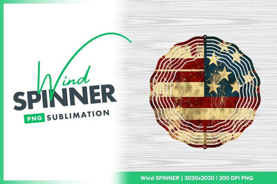 American Flag Wind Spinner Round Png Design with Distressed Texture Sublimation Regulrcrative 