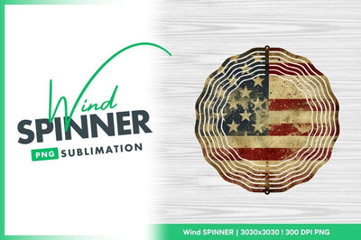 American Flag Wind Spinner Round Png Sublimation Design on Wood Grain Background Sublimation Regulrcrative 
