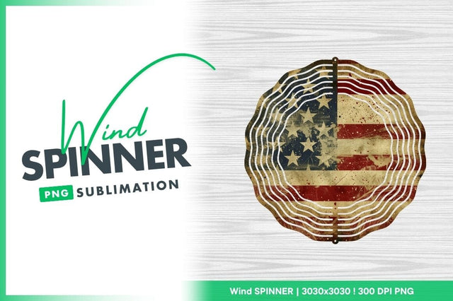 American Flag Wind Spinner Round Png Sublimation Design on Wood Grain Background Sublimation Regulrcrative 