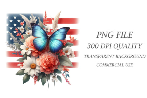 American Flag with Flowers Bouquet Clip Sublimation Rupkotha 