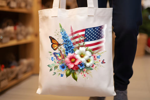 American Flag with Flowers Bouquet Clip Sublimation Rupkotha 