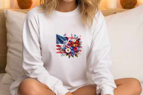 American Flag with Flowers Bouquet Clip Sublimation Rupkotha 