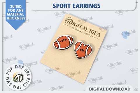 American Football Earrings Laser Cut. Sports Stud Earrings SVG Evgenyia Guschina 