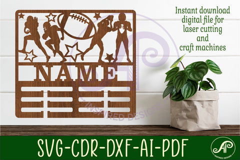 American football male medal holder Name svg laser cut SVG APInspireddesigns 