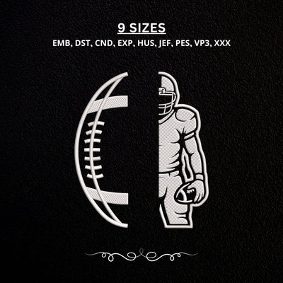 American Football Player Embroidery Design – Football Half Ball Athlete Silhouette Sports Machine Embroidery File Embroidery/Applique DESIGNS PatternFeed8 