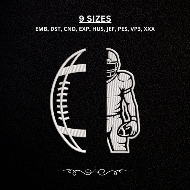 American Football Player Embroidery Design – Football Half Ball Athlete Silhouette Sports Machine Embroidery File Embroidery/Applique DESIGNS PatternFeed8 