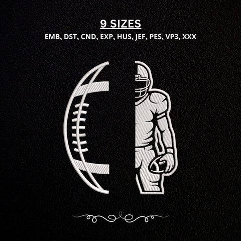 American Football Player Embroidery Design – Football Half Ball Athlete Silhouette Sports Machine Embroidery File Embroidery/Applique DESIGNS PatternFeed8 
