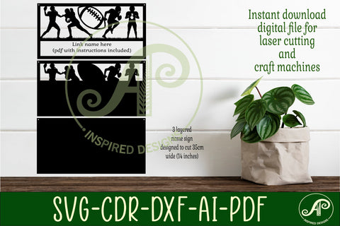 American football scene name sign SVG 3 layer laser cut SVG APInspireddesigns 