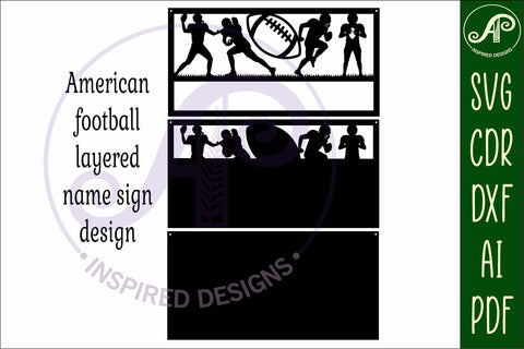 American football scene name sign SVG 3 layer laser cut SVG APInspireddesigns 