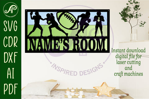 American football scene name sign SVG 3 layer laser cut SVG APInspireddesigns 
