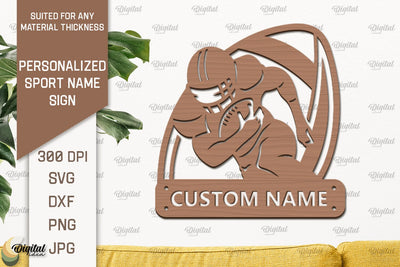 American Football Sign Laser Cut. Personalized Sport Name Sign SVG Evgenyia Guschina 