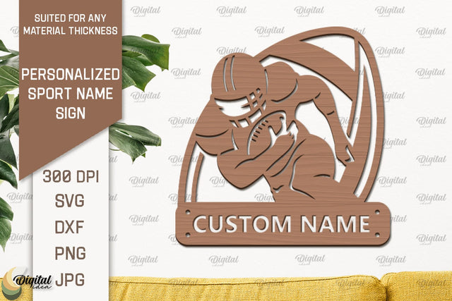 American Football Sign Laser Cut. Personalized Sport Name Sign SVG Evgenyia Guschina 