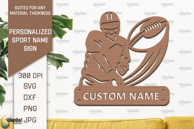 American Football Sign Laser Cut. Personalized Sport Name Sign SVG Evgenyia Guschina 