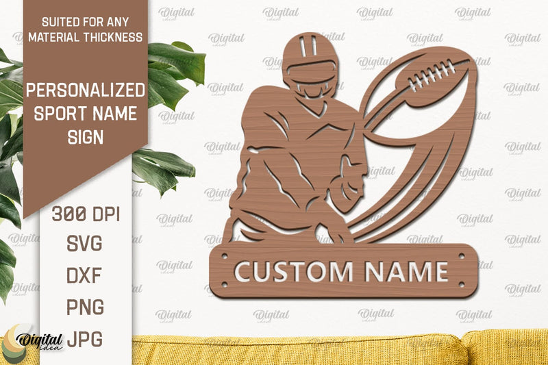 American Football Sign Laser Cut. Personalized Sport Name Sign SVG Evgenyia Guschina 
