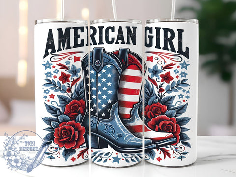 American Girl 20oz Skinny Tumbler, American Boots Tumbler Png, Straight & Tapered Tumbler Wrap, Instant Digital Download Sublimation ToriDesigns 