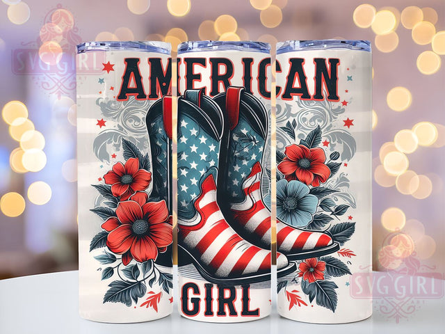 American GIRL 20oz Tumbler Wrap Sublimation Design, Straight Tapered Tumbler Wrap, 4th of July Tumbler Png, Instant Digital Download Sublimation SvggirlplusArt 