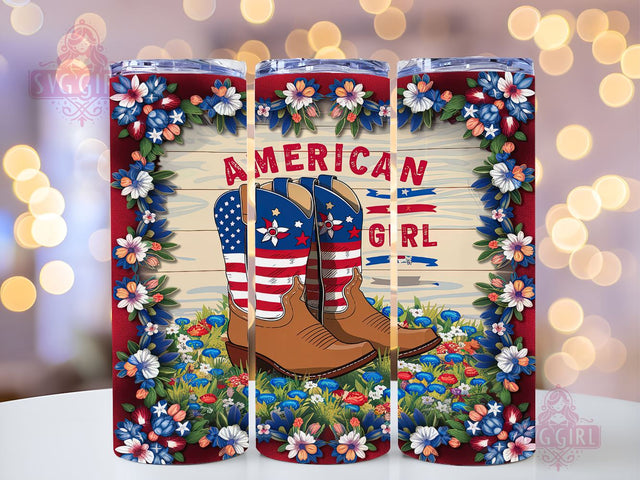 American Girl 20oz Tumbler Wrap Sublimation Design, Straight Tapered Tumbler Wrap, 4th of July Tumbler Png, Instant Digital Download Sublimation SvggirlplusArt 