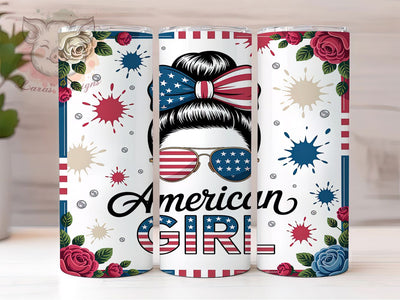 American Girl Bun 20oz Tumbler, American Theme, Girl Bun Style, Patriotic Motif, Stars and Stripes, Bold Design, Skinny Tumbler, Sublimation PNG Sublimation Lara' s Designs 