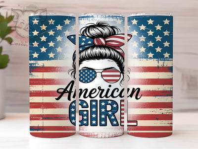 American Girl Patriotic Tumbler, 4th Of July Tumbler PNG, Patriotic Girl Sublimation, USA Flag Tumbler Design, Red White Blue Wrap, Independence Day Tumbler, 20oz Patriotic Tumbler Sublimation Lara' s Designs 