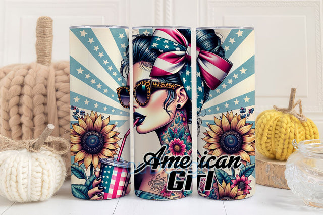 American Girl Tumbler Wrap Png, Patriotic Tumbler Design, Sublimation Tumbler, Design Download Skinny 20oz Tumbler Wrap Sublimation BouDesign 