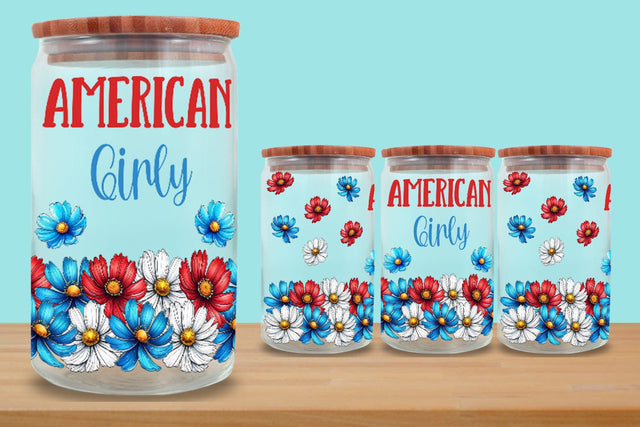 American Glass Can Wrap 16oz, 4th of July Glass Can Wrap 16 oz SVG zafrans studio 