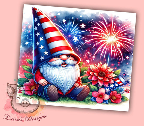 American Gnome 20oz Tumbler Png, Straight & Tapered Tumbler Png, 4th Of July Gnome Tumbler Png, Digital Download PNG Sublimation Lara' s Designs 