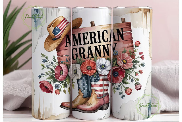 American Granny 20oz Tumbler Wrap Sublimation PixelChick 