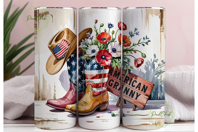 American Granny 20oz Tumbler Wrap Sublimation PixelChick 