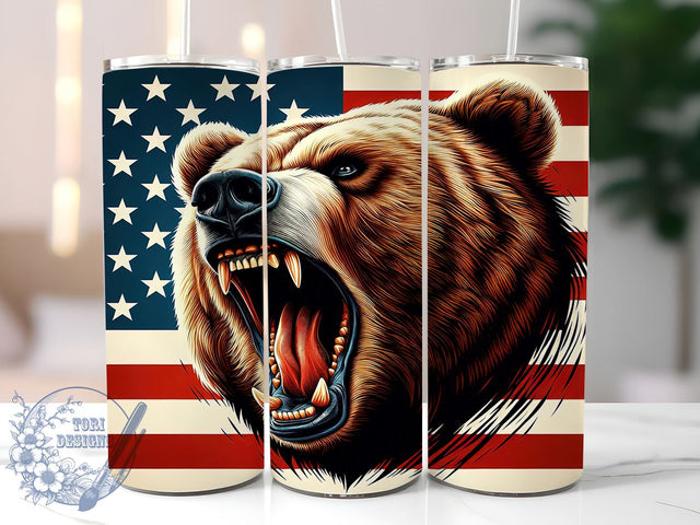 American Grizzly Bear Flag 20oz Skinny Tumbler, 4th of July Tumbler Png, Straight & Tapered Tumbler Wrap, Instant Digital Download Sublimation ToriDesigns 