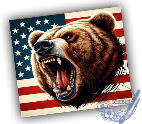 American Grizzly Bear Flag 20oz Skinny Tumbler, 4th of July Tumbler Png, Straight & Tapered Tumbler Wrap, Instant Digital Download Sublimation ToriDesigns 