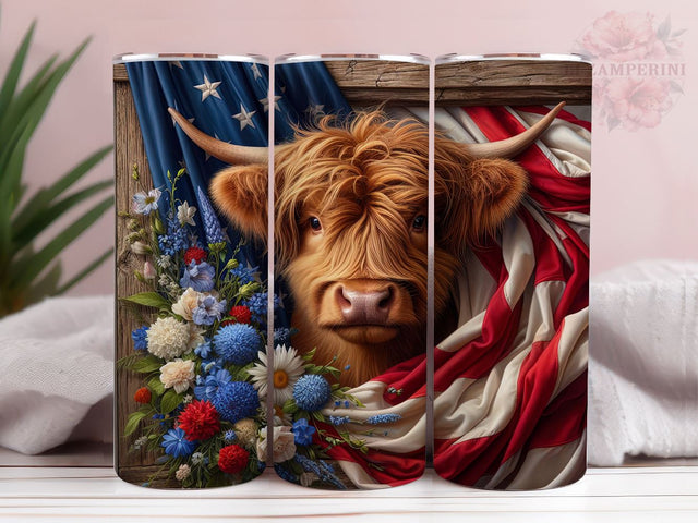 American Highland Cow 20oz Tumbler Wrap PNG, Highland Cow Tumbler Png, Straight & Tapered Tumbler Wrap, Instant Digital Download Sublimation Li Zamperini 