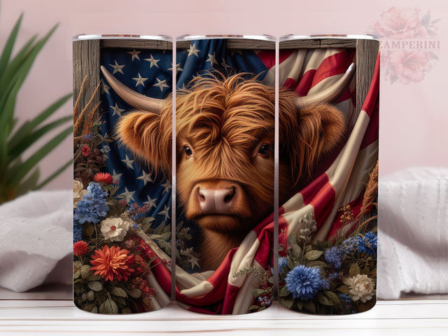 American Highland Cow 20oz Tumbler Wrap PNG, Highland Cow Tumbler Png, Straight & Tapered Tumbler Wrap, Instant Digital Download Sublimation Li Zamperini 