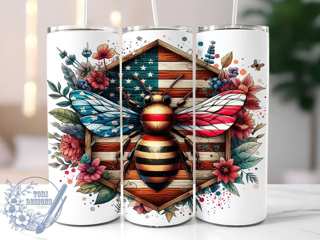 American Honey 20oz Skinny Tumbler, Patriotic America Bee Tumbler Png, Straight & Tapered Tumbler Wrap, Instant Digital Download Sublimation ToriDesigns 