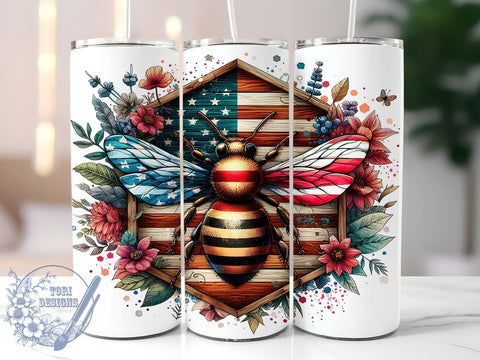 American Honey 20oz Skinny Tumbler, Patriotic America Bee Tumbler Png, Straight & Tapered Tumbler Wrap, Instant Digital Download Sublimation ToriDesigns 
