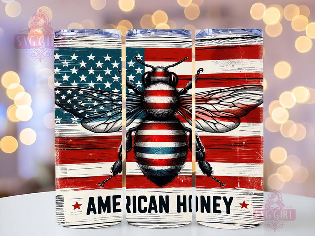 American Honey 20oz Tumbler Wrap Sublimation Design, Straight Tapered Tumbler Wrap, Patriotic America Bee Tumbler Png, Instant Digital Download Sublimation SvggirlplusArt 
