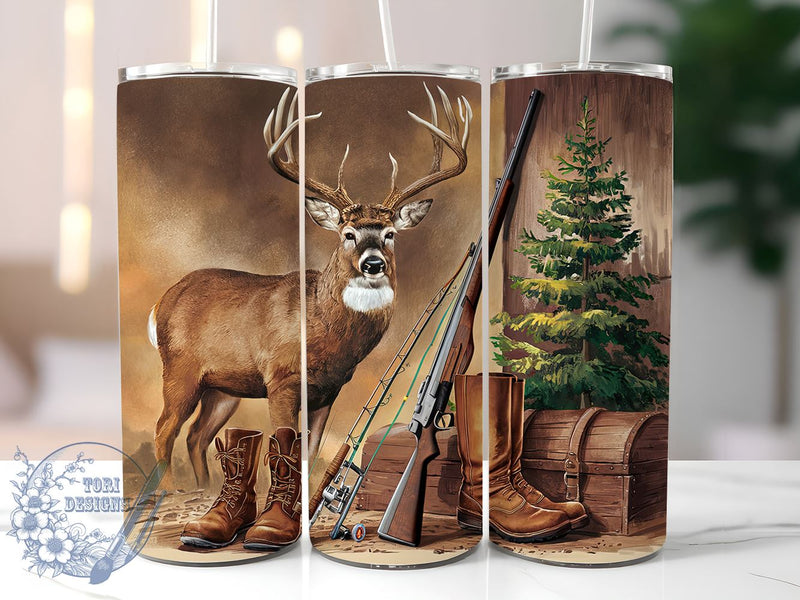 American Hunting 20oz Skinny Tumbler, Fishing And Deer Hunter Tumbler ...