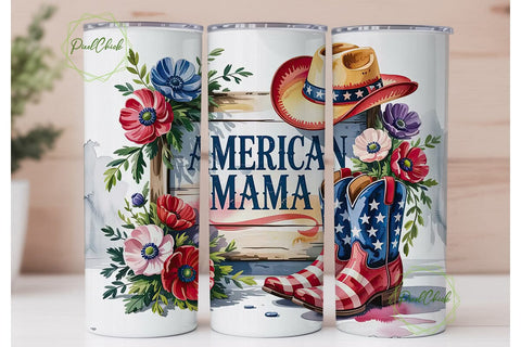 American Mama 20oz Tumbler Wrap Sublimation PixelChick 