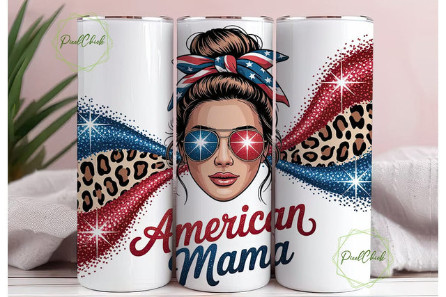 American Mama 20oz Tumbler Wrap Sublimation PixelChick 
