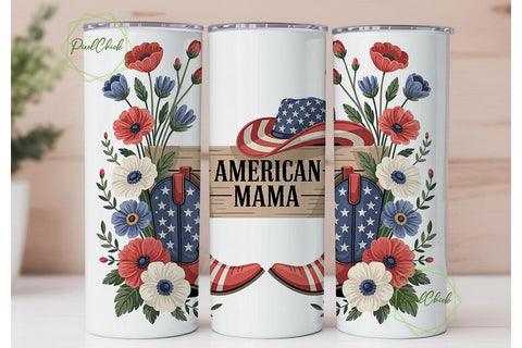 American Mama 20oz Tumbler Wrap Sublimation PixelChick 