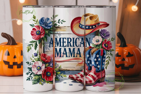 American Mama 20oz Tumbler Wrap Sublimation PixelChick 