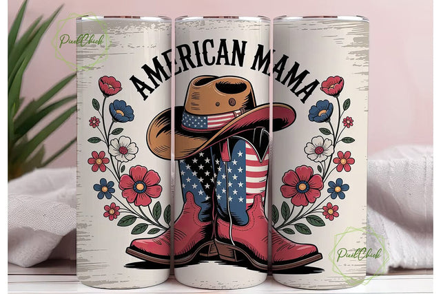 American Mama 20oz Tumbler Wrap Sublimation PixelChick 