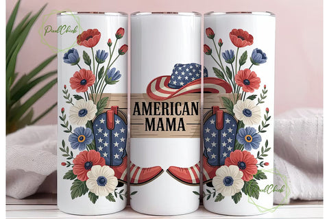 American Mama 20oz Tumbler Wrap Sublimation PixelChick 