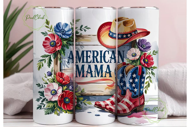 American Mama 20oz Tumbler Wrap Sublimation PixelChick 