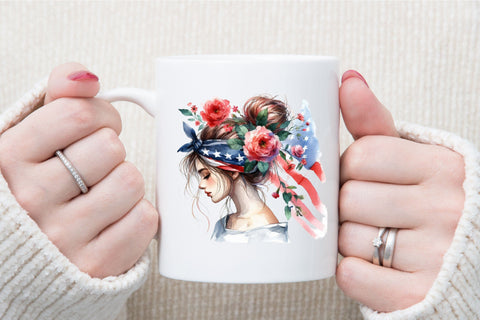 American Messy Bun 4th of July Clipart Sublimation designartist 