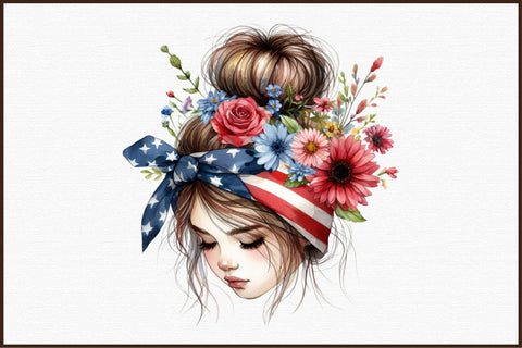 American Messy Bun 4th of July Clipart Sublimation designartist 