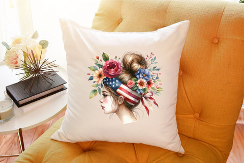 American Messy Bun 4th of July Clipart Sublimation designartist 