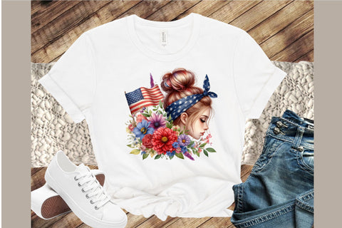 American Messy Bun 4th of July Clipart Sublimation designartist 