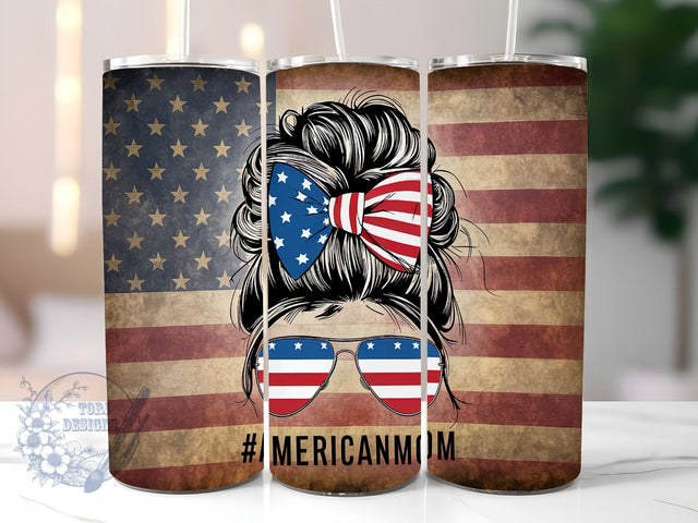 American Mom 20oz Skinny Tumbler, Patriotic Mom USA Flag Tumbler Png, Straight & Tapered Tumbler Wrap, Instant Digital Download Sublimation ToriDesigns 